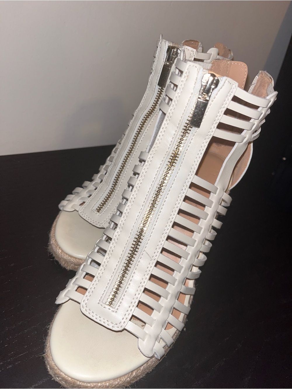 Women’s White Strappy Zip Front Sandals